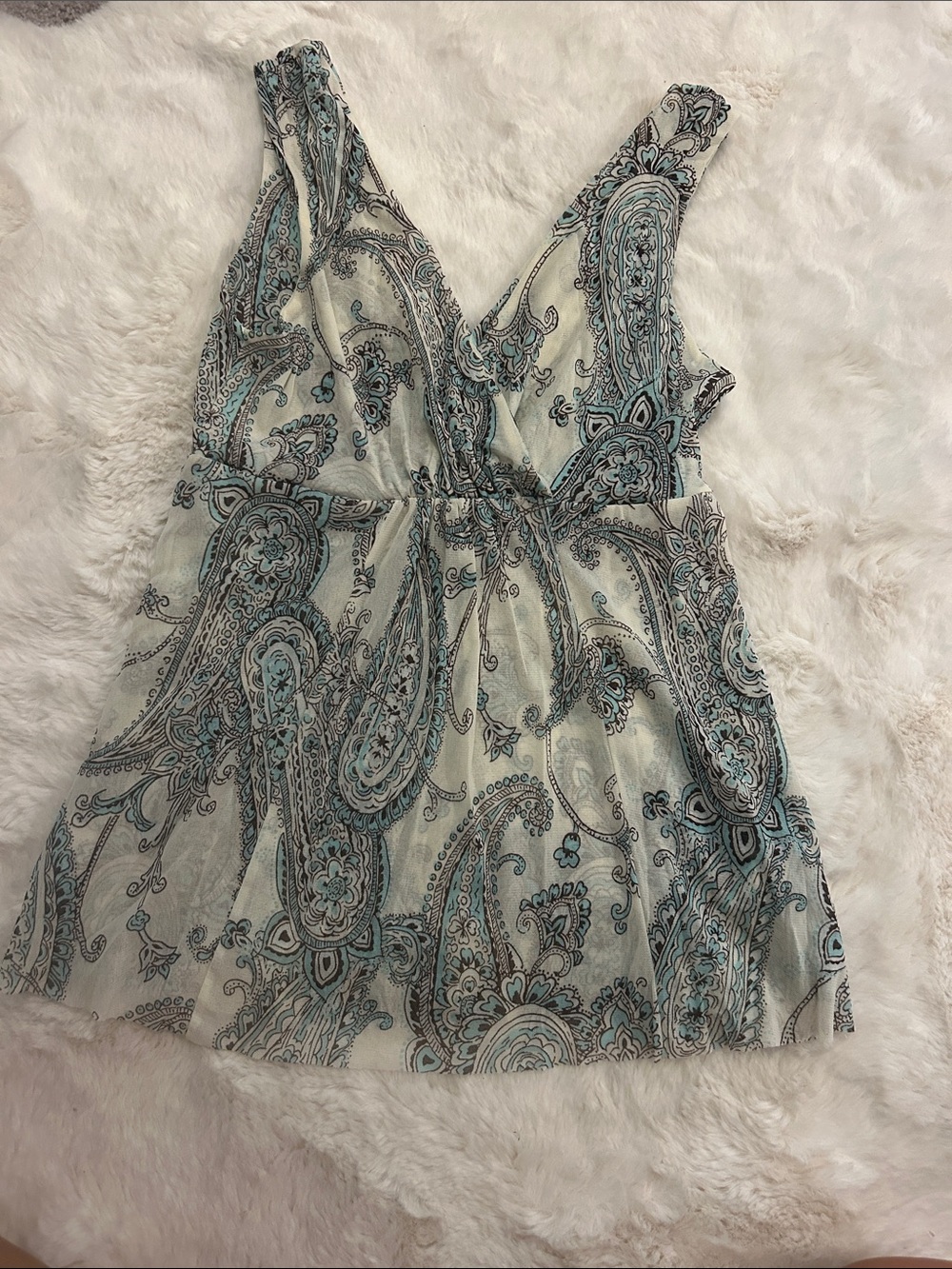 MICHAEL Michael Kors Cream and Teal Paisley V-Neck Camisole